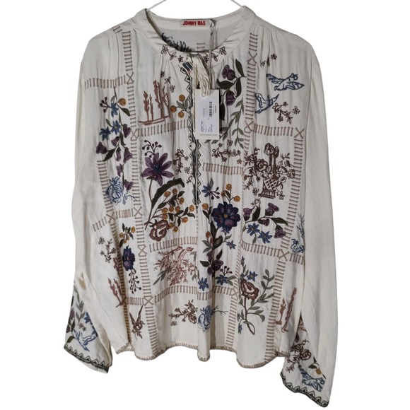New Johnny Was Mabel Blouse Floral Embroidery Boho Chic with Tags Womens Large - Picture 1 of 13
